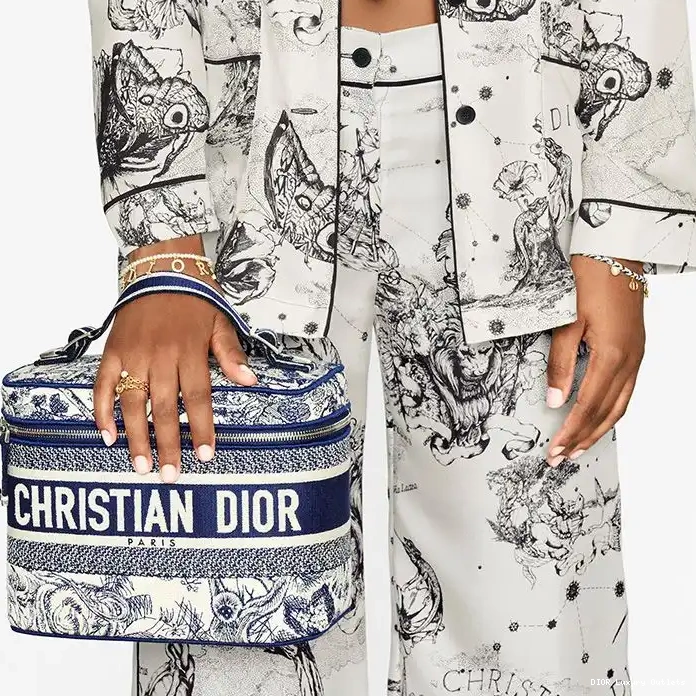 Cheap Vanity Blue Case Canvas DiorTravel Medium Jouy de Toile Motif 0324 Luxury